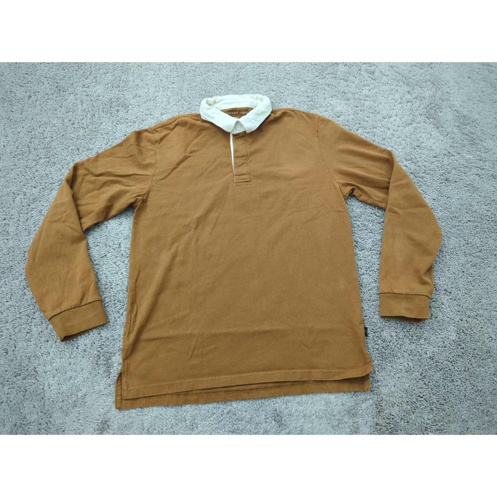 American Eagle Polo Shirt Mens Medium Brown Long Sleeve Standard Fit Casual